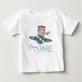 Camiseta De Bebé Cute Teddy Bear Blue Plane Un equipo de cumpleaños
