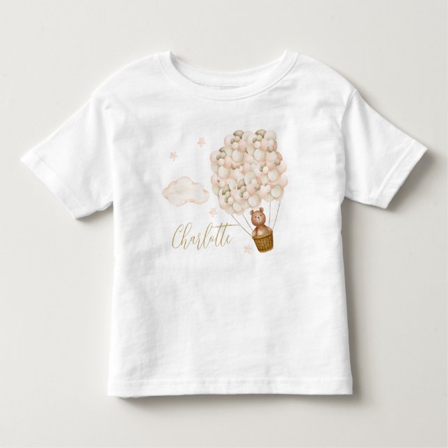Camiseta De Bebé Cute Teddy Bear Globos con guión de oro (Anverso)