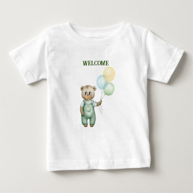 Camiseta De Bebé cute teddy bear green background (Anverso)