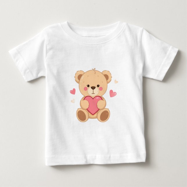 Camiseta De Bebé Cute Teddy Bear Holding Heart – Valentine Love Ill (Anverso)