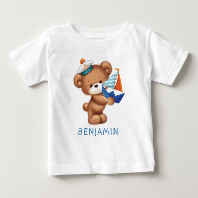 Camiseta De Bebé Cute Teddy Bear Littlle Sailor Personalizado (Anverso)