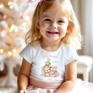 Camiseta De Bebé Cute Teddy Bear Navidades rosados Nombre Chica