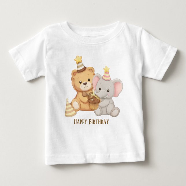 Camiseta De Bebé Cute Teddy & Elephant Birthday Toddler T-Shirt (Anverso)