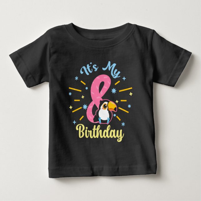 Camiseta De Bebé Cute Toucan 8 cumpleaños Chica de 8 años (Anverso)