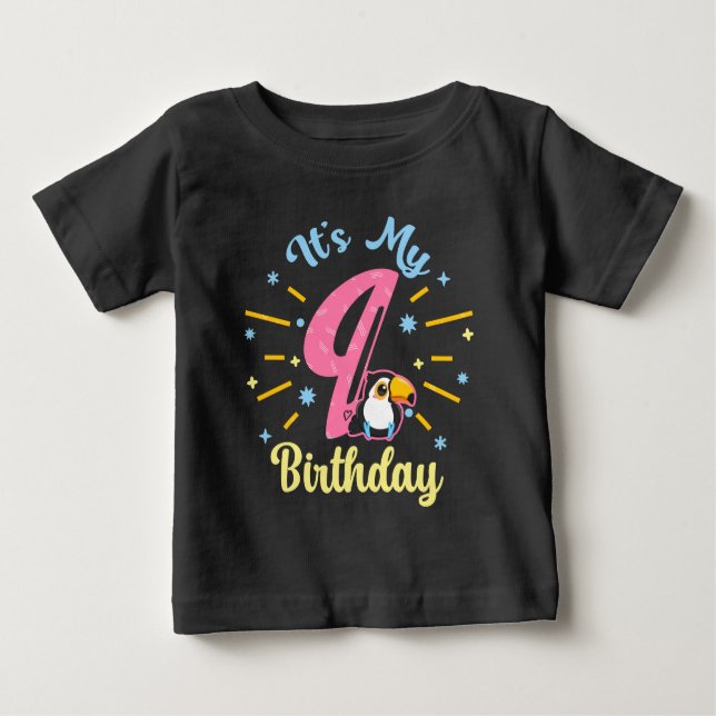 Camiseta De Bebé Cute Toucan Novena Cumpleaños Chica de Nacimiento  (Anverso)