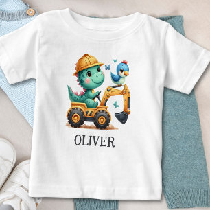 Camiseta De Bebé Cute Trex Dinosaur Conduciendo un Vehículo de Cons