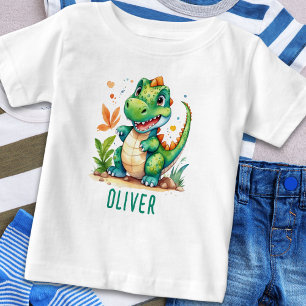 Camiseta De Bebé Cute Trex Dinosaur Verde Personalizado