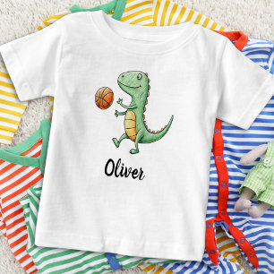 Camiseta De Bebé Cute Trex Jugando Baloncesto