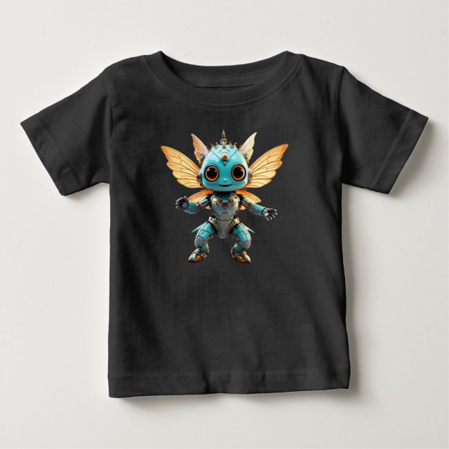 Camiseta De Bebé Cute Turquoise Dancing Robot Pixie se traduce como (Anverso)