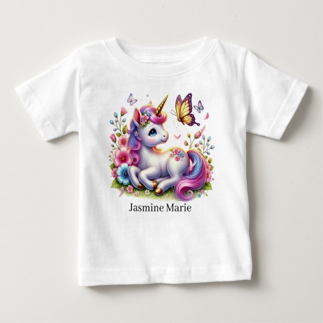 Camiseta De Bebé Cute unicorn add name fantasy Baby  (Anverso)