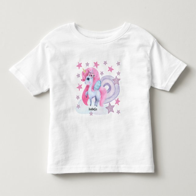 Camiseta De Bebé Cute Unicornio Arcoíris Acuarela Personalizado (Anverso)
