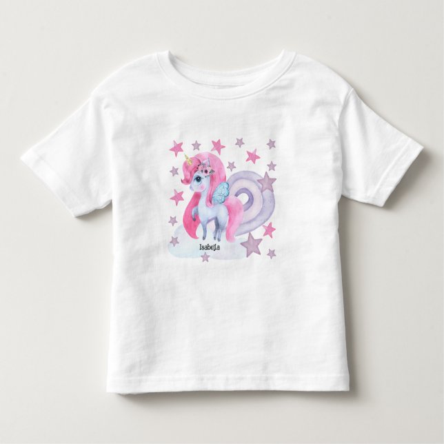 Camiseta De Bebé Cute Unicornio Arcoíris Personalizado Acuarela (Anverso)
