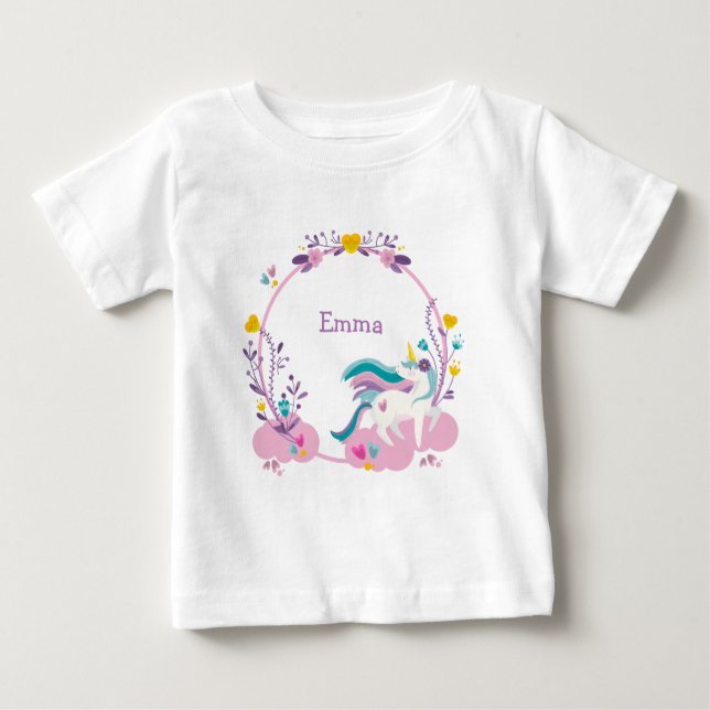 Camiseta De Bebé Cute unicornio con nombre (Anverso)