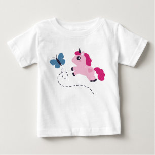 Camiseta De Bebé Cute Unicornio Rosa con una Mariposa