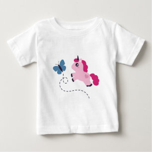 Camiseta De Bebé Cute Unicornio Rosa con una Mariposa