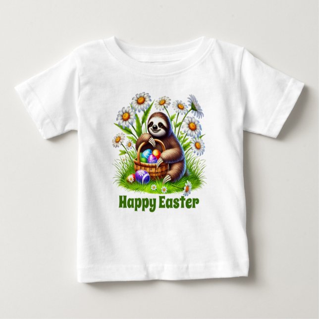Camiseta De Bebé Cute unisex sloth Happy Easter  (Anverso)