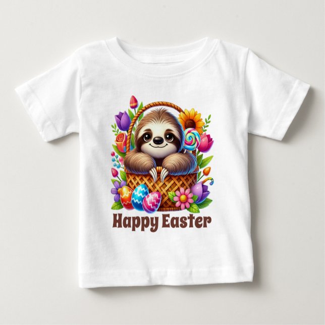 Camiseta De Bebé Cute unisex sloth Happy Easter  (Anverso)