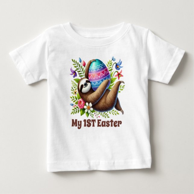 Camiseta De Bebé Cute unisex sloth Happy Easter Baby  (Anverso)