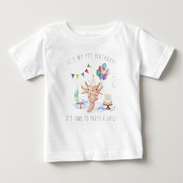 Camiseta De Bebé Cute Watercolor Axolotl Fiesta de cumpleaños (Anverso)
