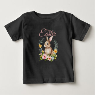 Camiseta De Bebé Cute Watercolor Bunny Floral Wreath Easter