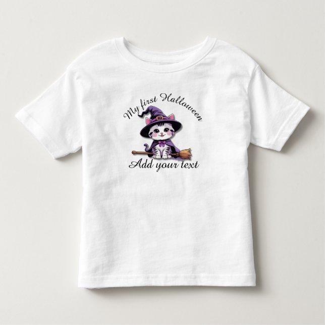 Camiseta De Bebé Cute Witch Cat – Kawaii Halloween Toddler Shirt (Anverso)