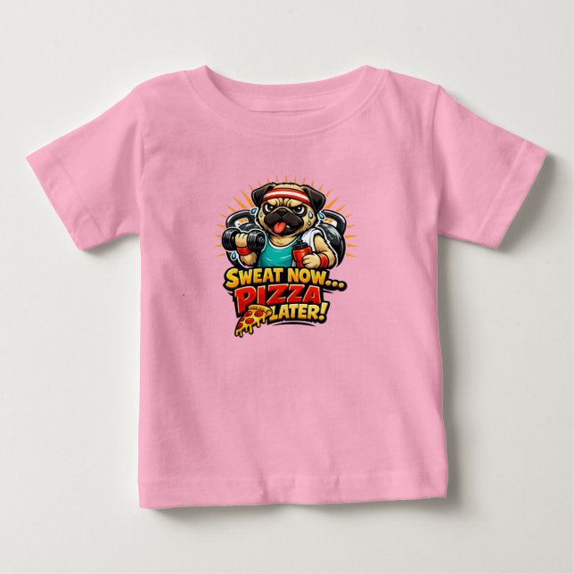 Camiseta De Bebé Cute Workout Dog T-Shirt for Fitness & Pizza Lover (Anverso)