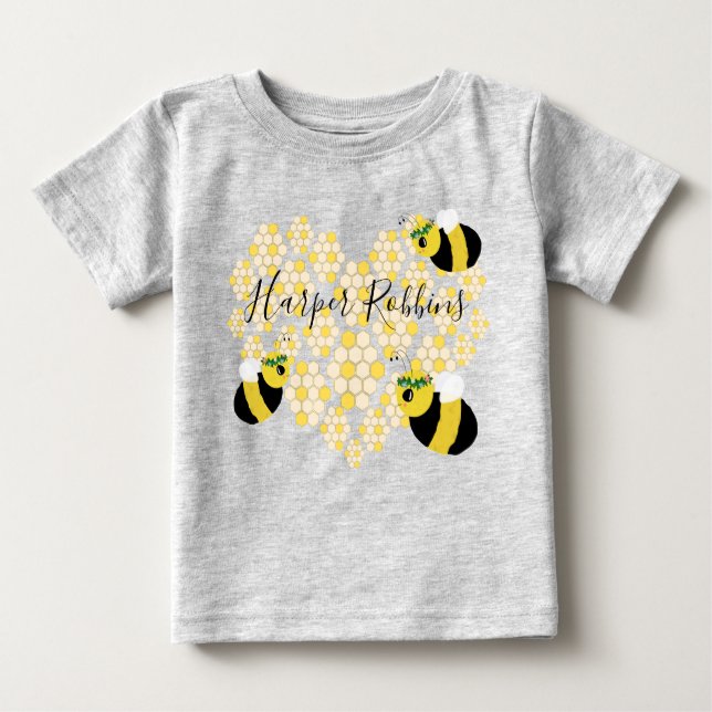 Camiseta De Bebé Cute Yellow Honeycomb Heart Honey Bee Baby Gift (Anverso)