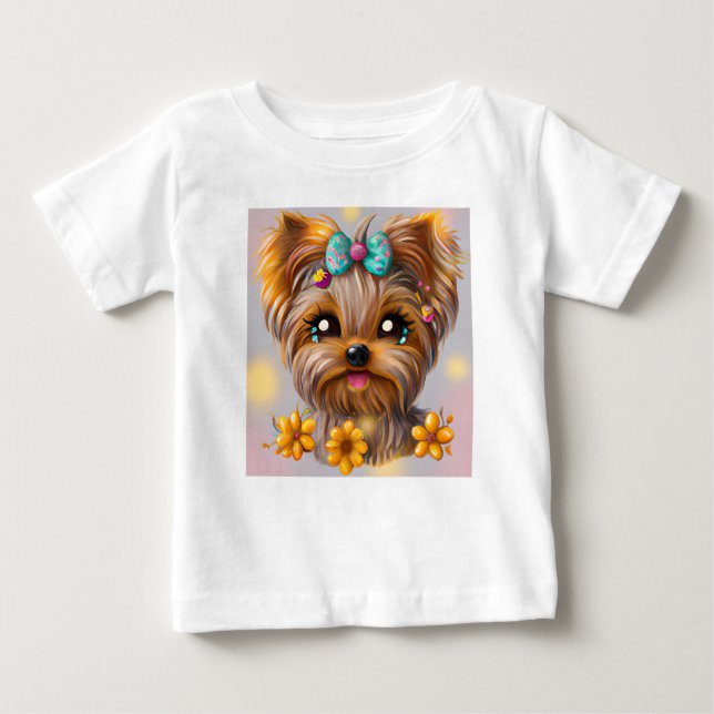 Camiseta De Bebé Cute Yorkie Kawaii Puppy (Anverso)