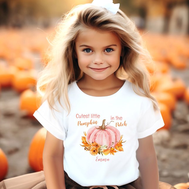 Camiseta De Bebé Cutest Little Pumpkin Fall Name Pink (Cutest Little Pumpkin Fall Name Pink Toddler T-shirt)