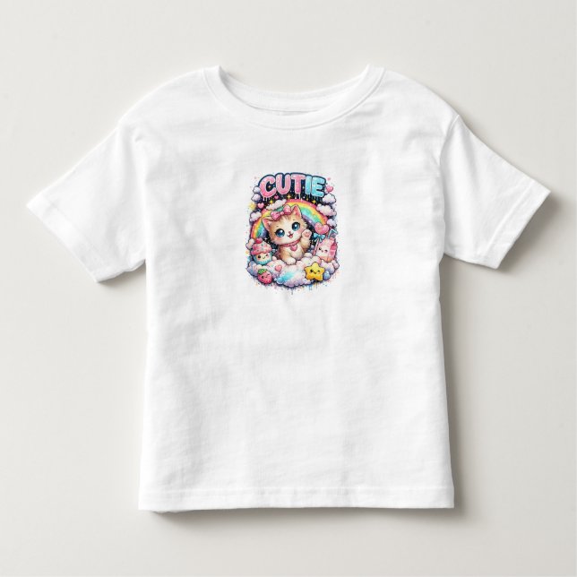 Camiseta De Bebé Cutie Rainbow Kitty Adorable Kawaii Toddler tee (Anverso)