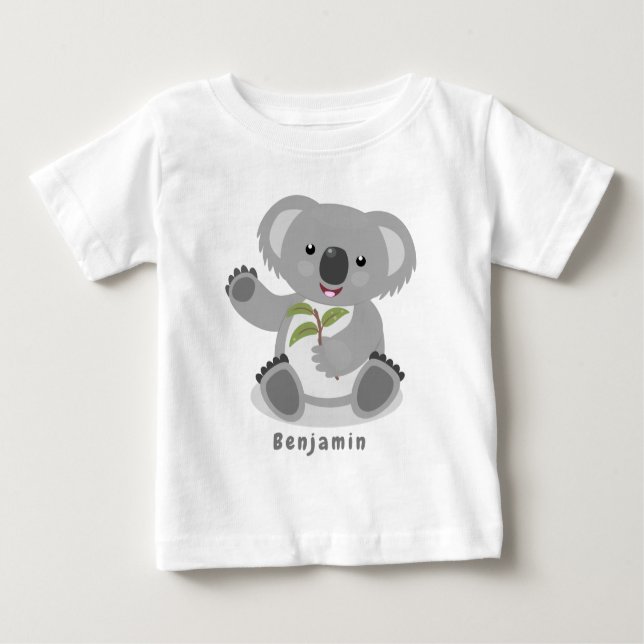 Camiseta De Bebé Cuto feliz koala saludando al ilustracion personal (Anverso)