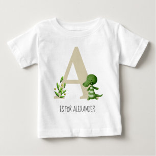 Camiseta De Bebé Cuto Monograma Alligador Serio Niños Negrita