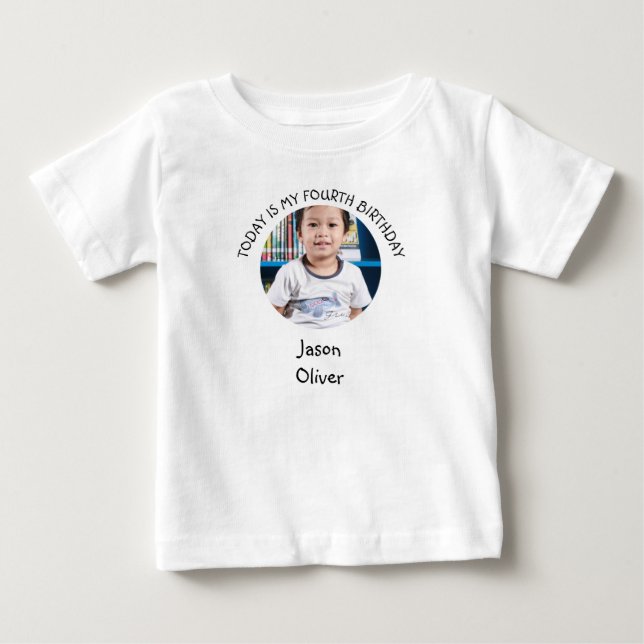 Camiseta De Bebé Cuto nombre para el cuarto cumpleaños de la foto r (Anverso)