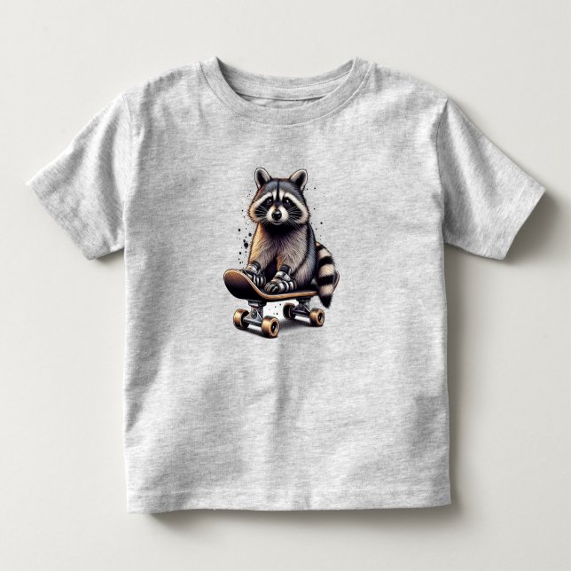 Camiseta De Bebé Cuto Skateboarding Raccoon Diversión Animal Natura (Anverso)