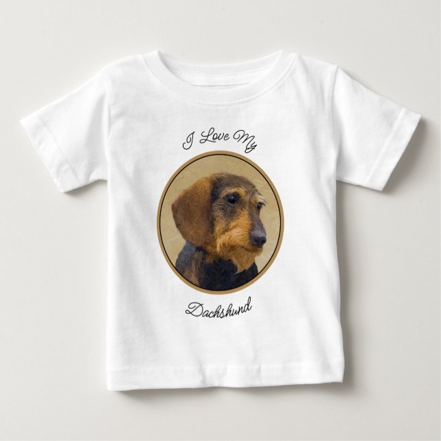 Camiseta De Bebé Dachshund (Cabezal alambrada) Pintura original de  (Anverso)
