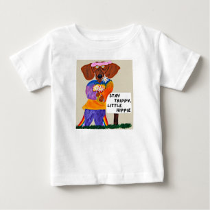 Camiseta De Bebé Dachshund Hippie en la señal de Mantén la onda, pe