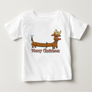 Camiseta De Bebé Dachshund, reno, Feliz Navidad