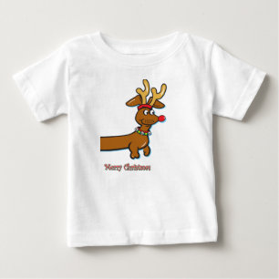 Camiseta De Bebé Dachshund, reno, Feliz Navidad