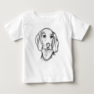 Camiseta De Bebé dachshund sketch a mano perro cachorro blanco negr