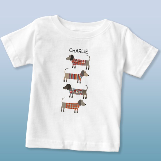 Camiseta De Bebé Dachshund Wiener Sausage Dog Personalizado (Fun personalized name dachshund wiener sausage dog t-shirt)