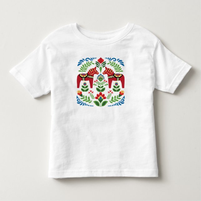 Camiseta De Bebé Dala Sueca Horses Red Toddler T-Shirt (Anverso)