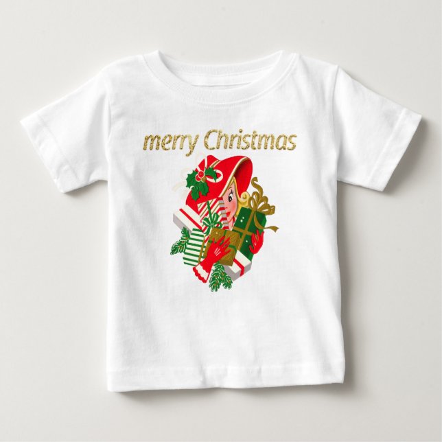 Camiseta De Bebé Dama Antigüa Sosteniendo Regalos de Navidad (Anverso)