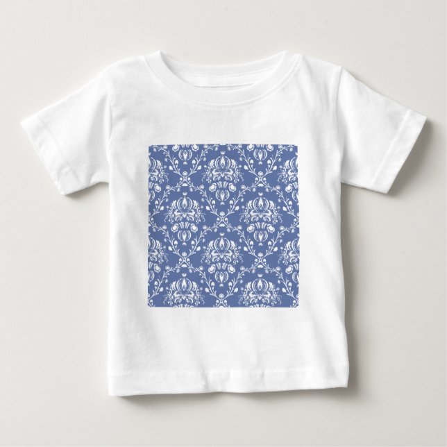 Camiseta De Bebé Damasco blanco y azul de guijarros (Anverso)