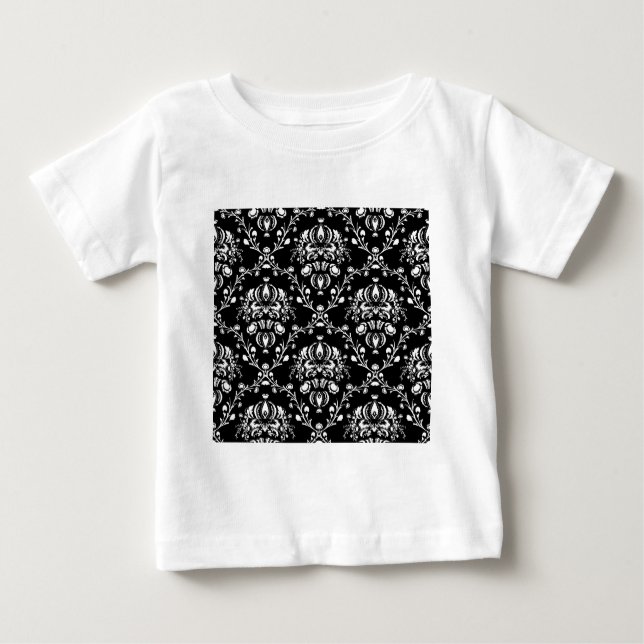 Camiseta De Bebé Damasco blanco y negro (Anverso)
