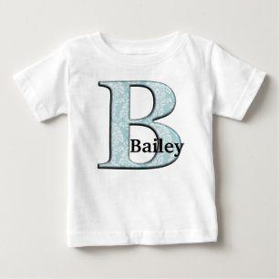 Camiseta De Bebé Damasco floral azul Imprimir las iniciales del mon
