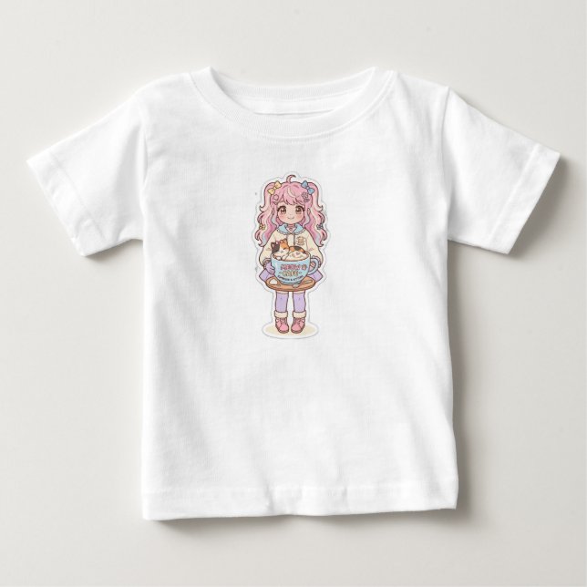 Camiseta de bebé de anime Chibi Neko Cafe Kawaii l (Anverso)