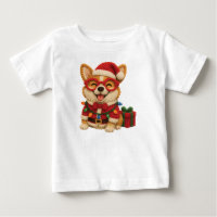 Camiseta de bebé de Corgi de ganchillo de Navidad