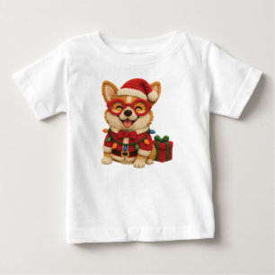 Camiseta de bebé de Corgi de ganchillo de Navidad