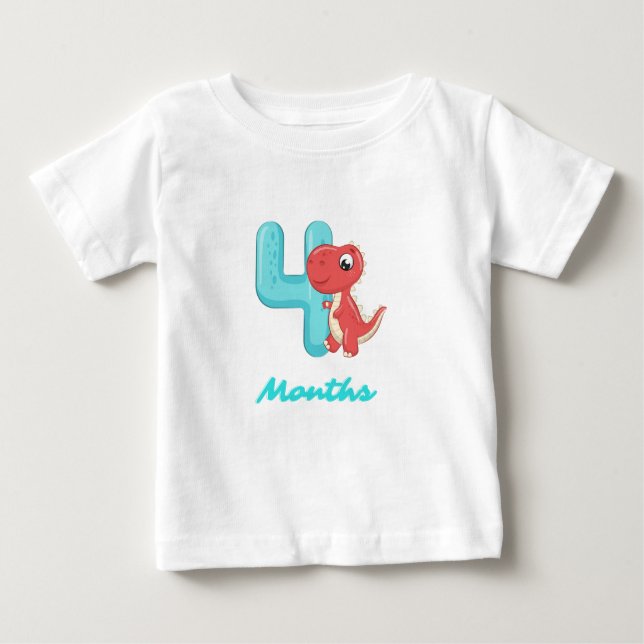 Camiseta de bebé de cuatro meses de dinosaurio lin (Anverso)