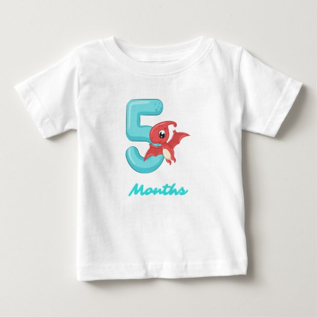 Camiseta de bebé de dinosaurio lindo de cinco mese (Anverso)